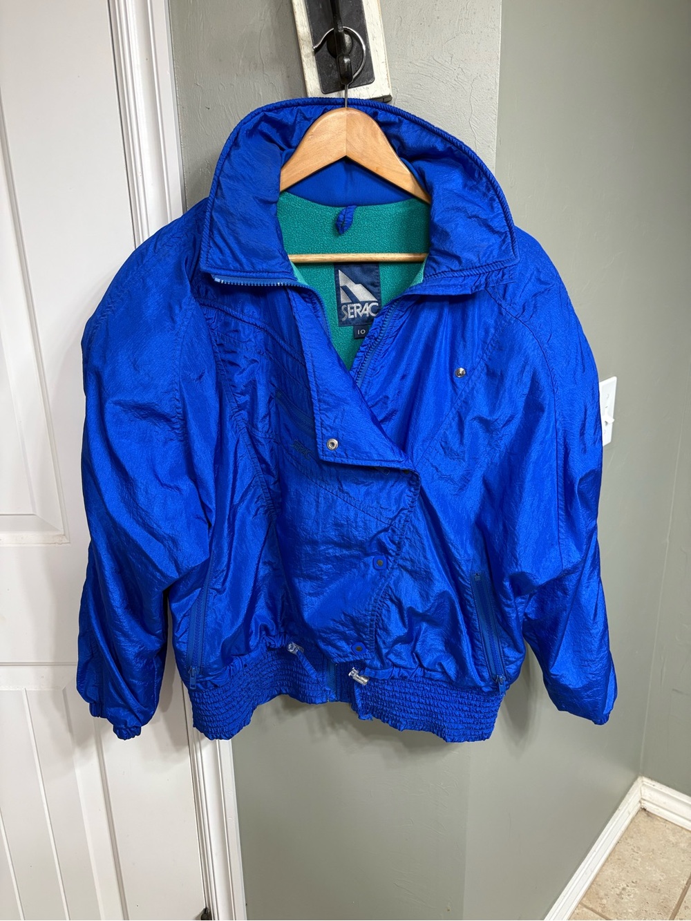 Women's Electric Blue Ski Jacket with Green Fleece Lining